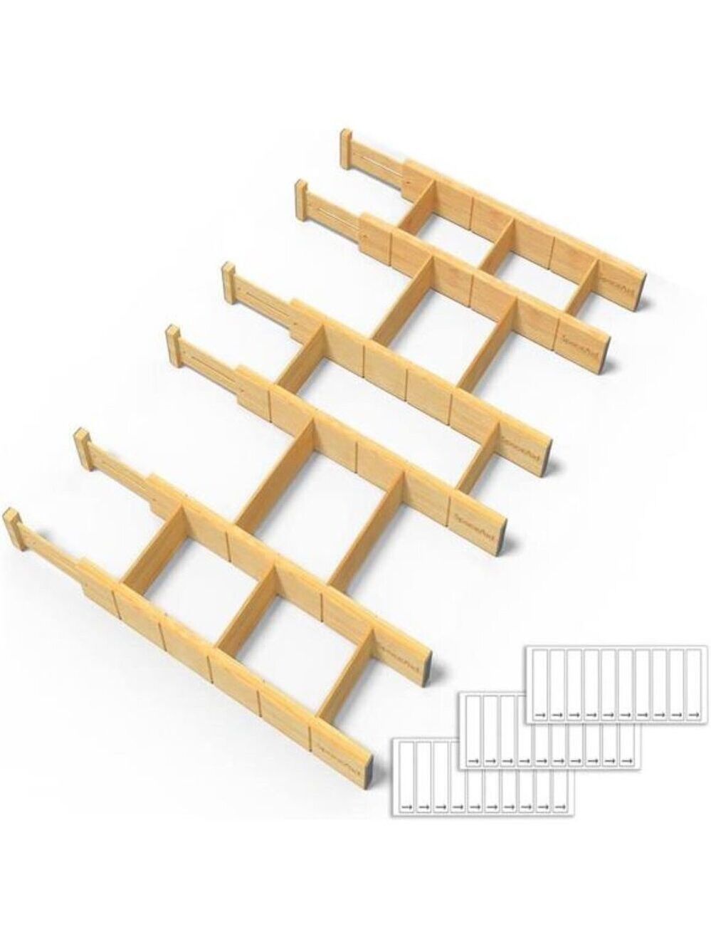 Bamboo Drawer Dividers Adjustable Expandable Kitchen Organizer with Inserts Labe